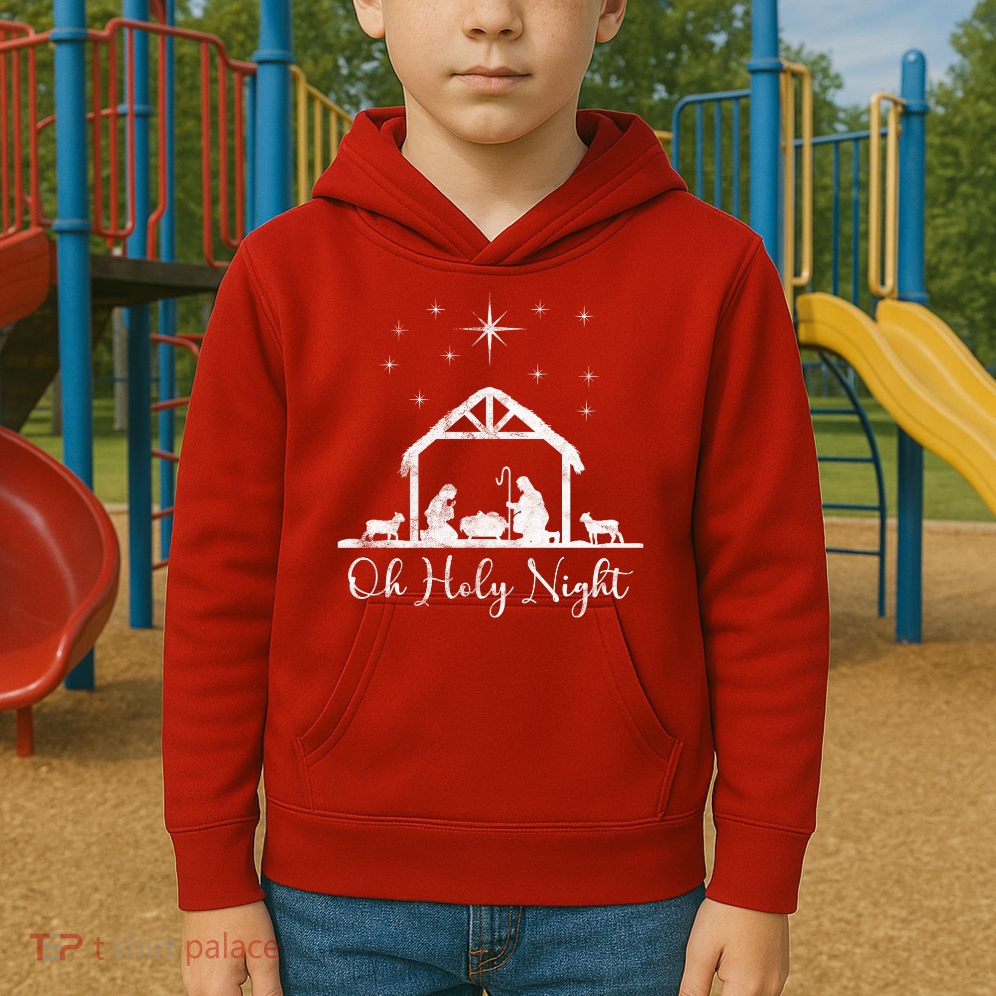 Oh Holy Night Jesus Stable In Bethlehem Kids Hoodie