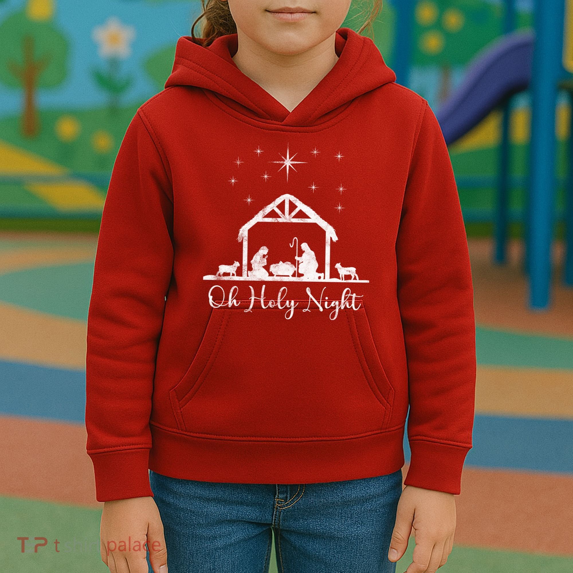 Oh Holy Night Jesus Stable In Bethlehem Kids Hoodie
