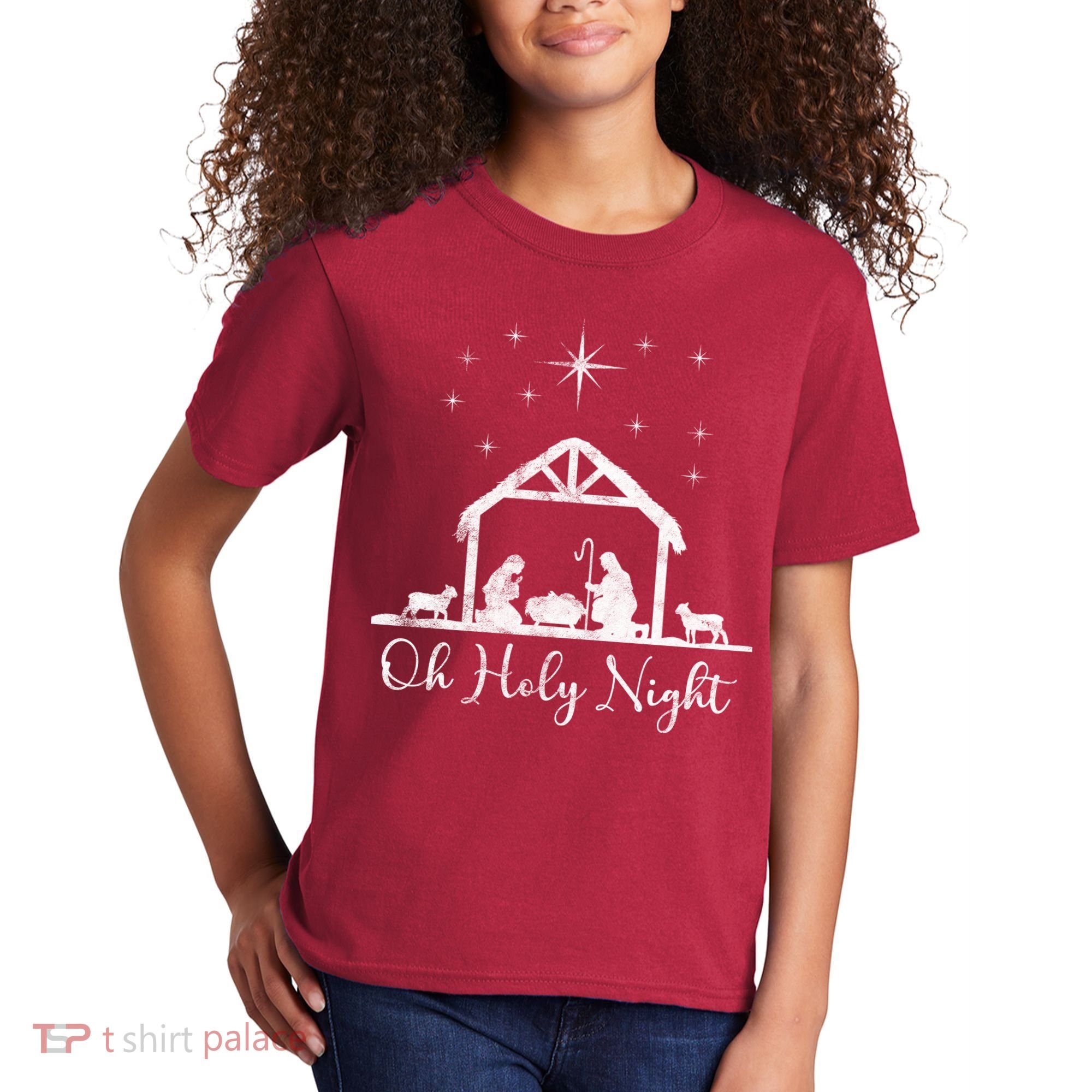 Oh Holy Night Jesus Stable In Bethlehem Kids T-Shirt
