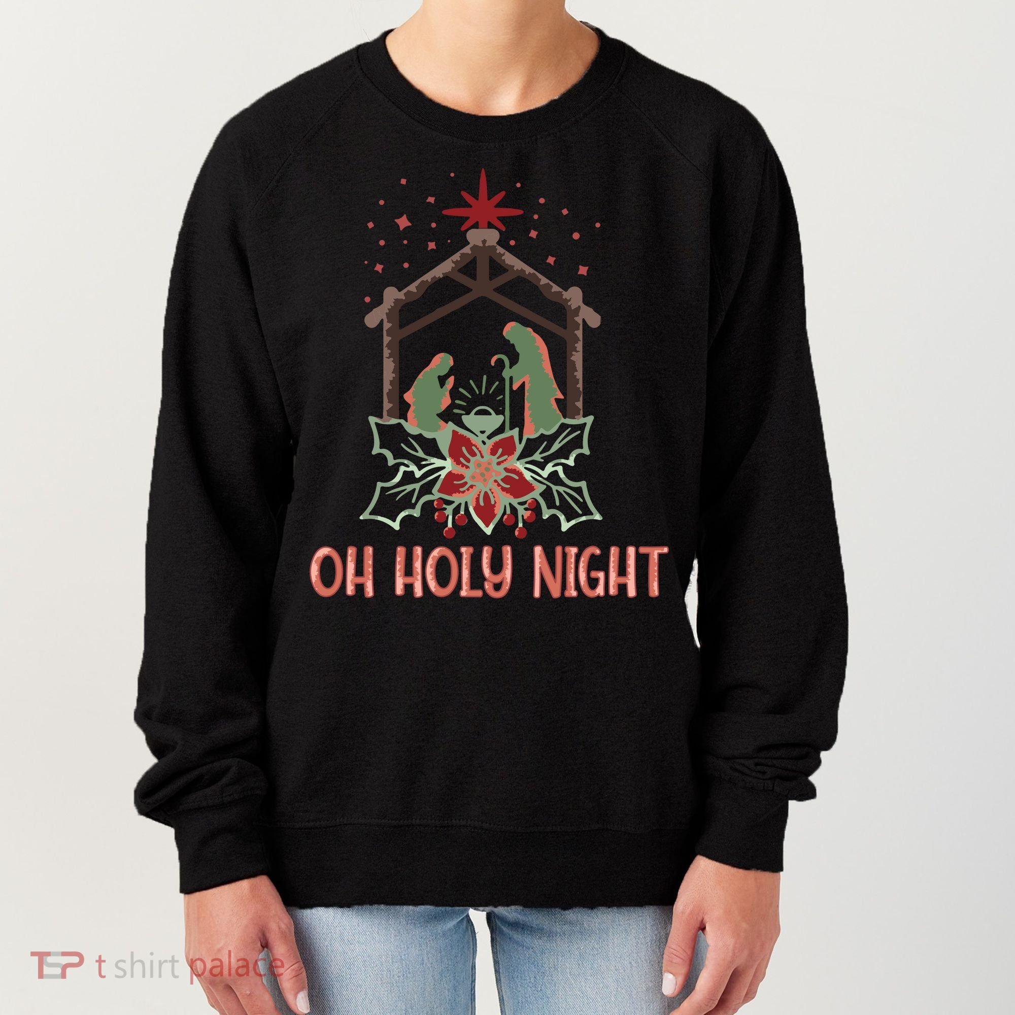 Oh Holy Night Christian Retro Christmas Religious Graphic Plus Size Women's Sweatshirt