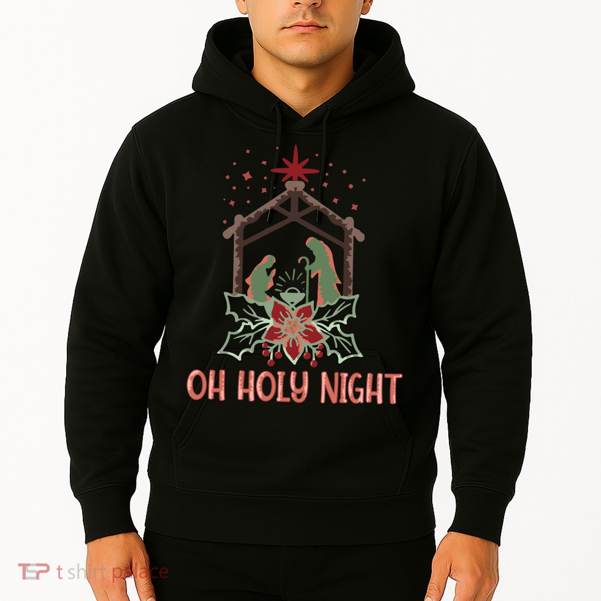 Oh Holy Night Christian Retro Christmas Religious Graphic Plus Size Hoodie