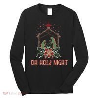 Oh Holy Night Christian Retro Christmas Religious Graphic Plus Size Long Sleeve Shirt thumb 0