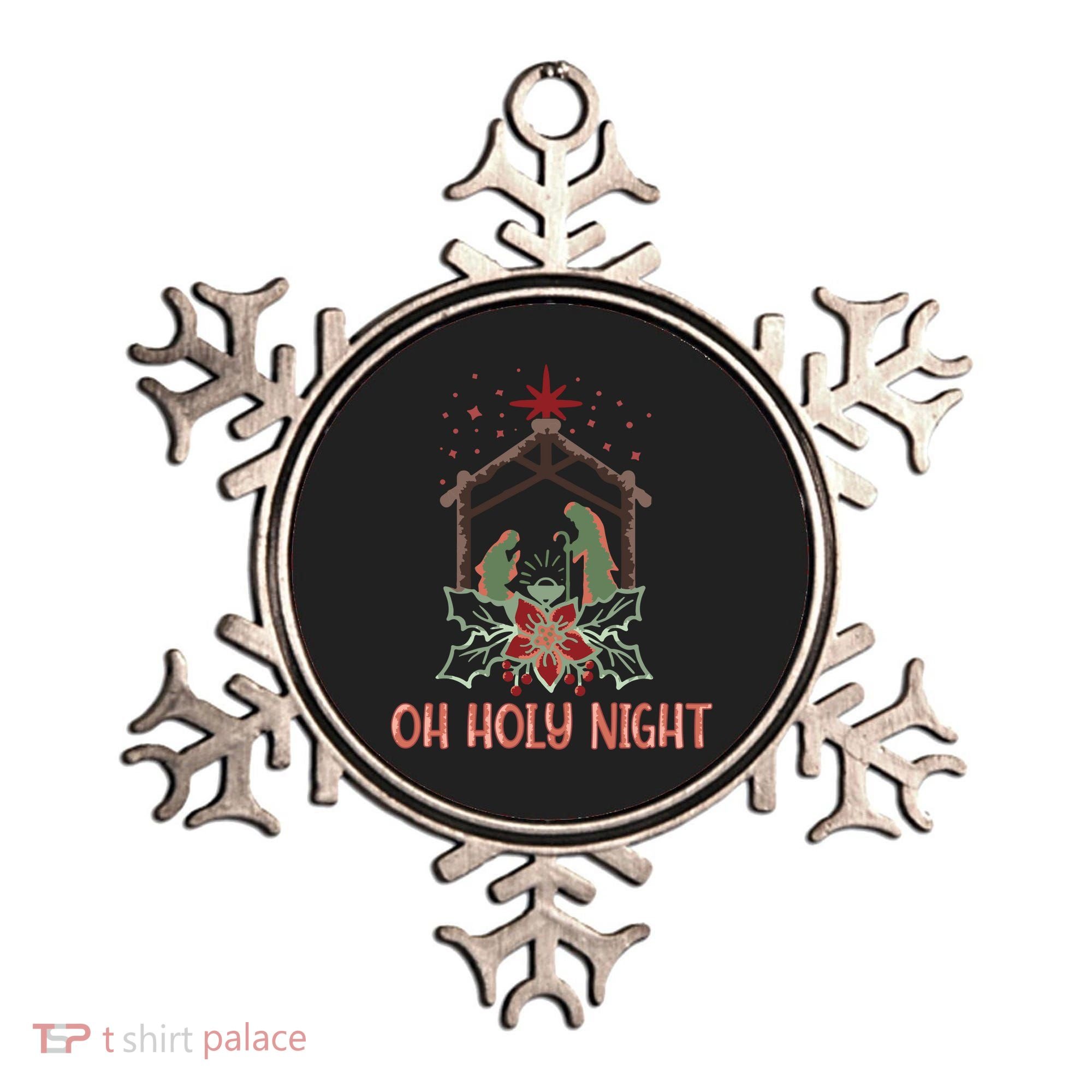 Oh Holy Night Christian Retro Christmas Religious Graphic Plus Size Ornament