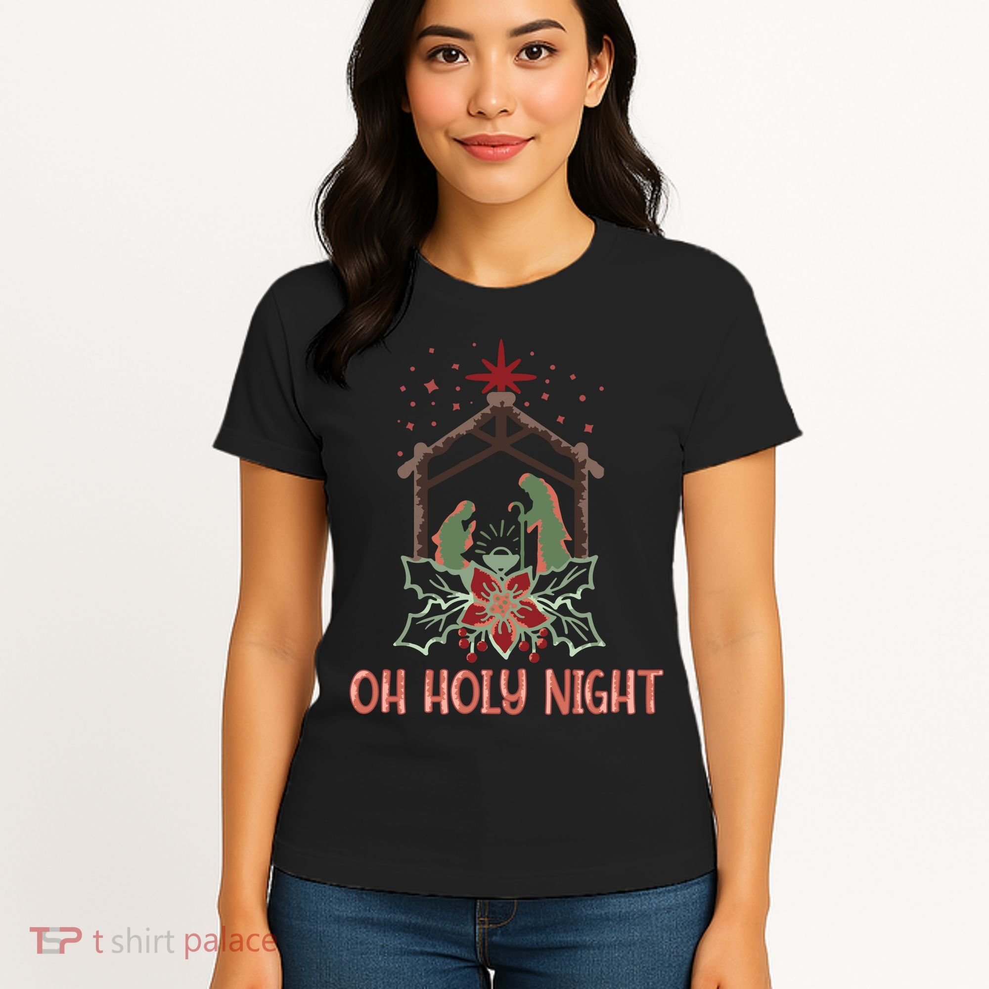 Oh Holy Night Christian Retro Christmas Religious Graphic Plus Size Women's T-Shirt