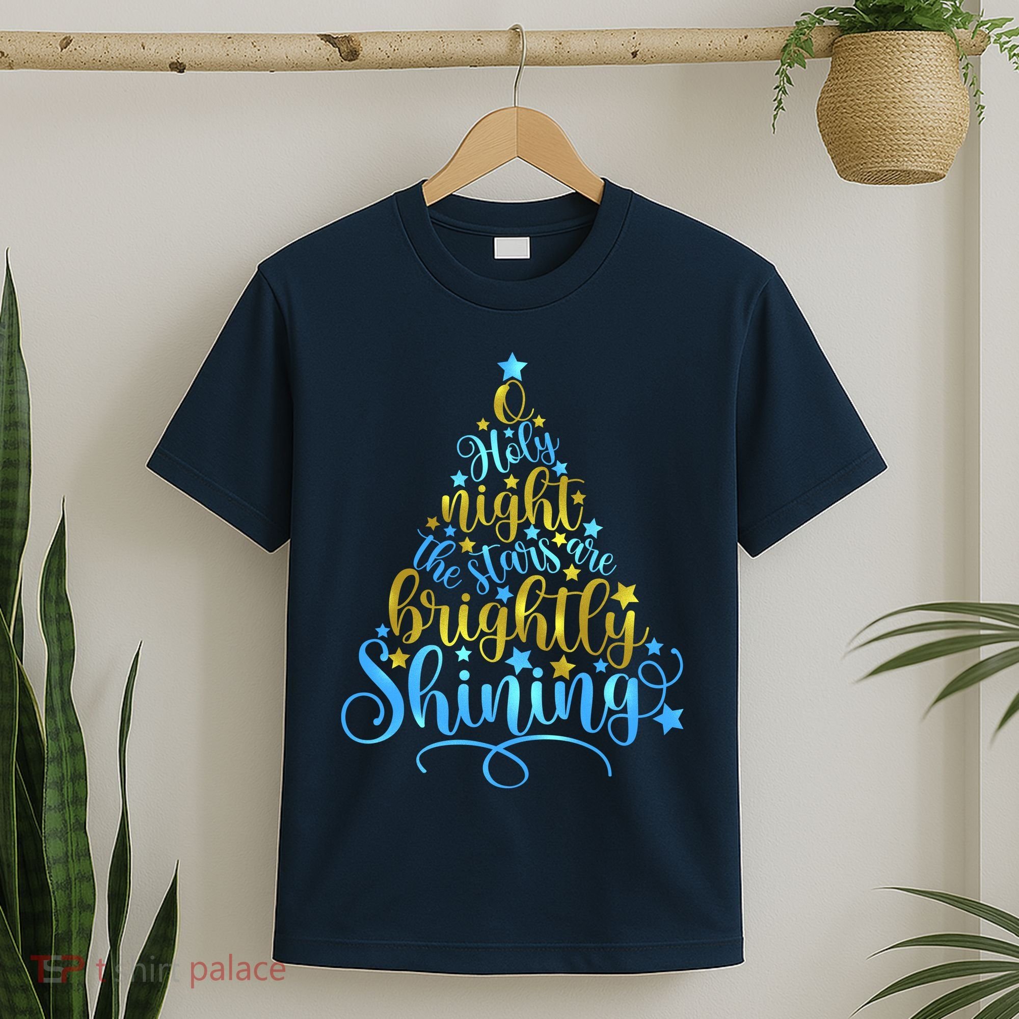 Oh Holy Night The Stars Are Brightly Shining Tree T-Shirt