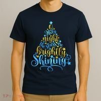Oh Holy Night The Stars Are Brightly Shining Tree T-Shirt thumb 3