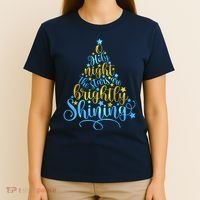 Oh Holy Night The Stars Are Brightly Shining Tree T-Shirt thumb 4