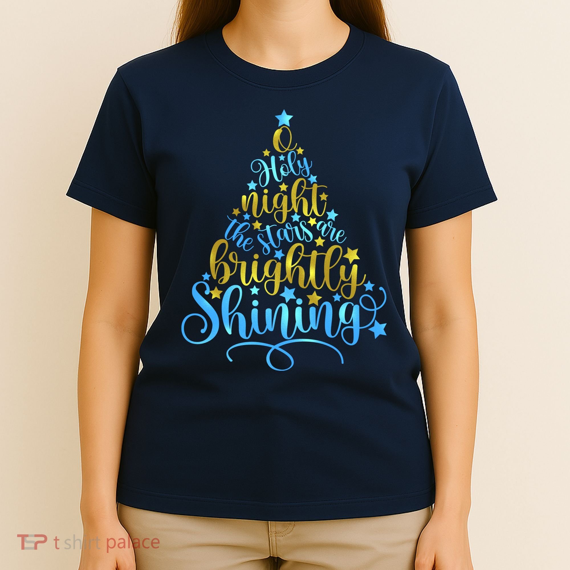 Oh Holy Night The Stars Are Brightly Shining Tree T-Shirt