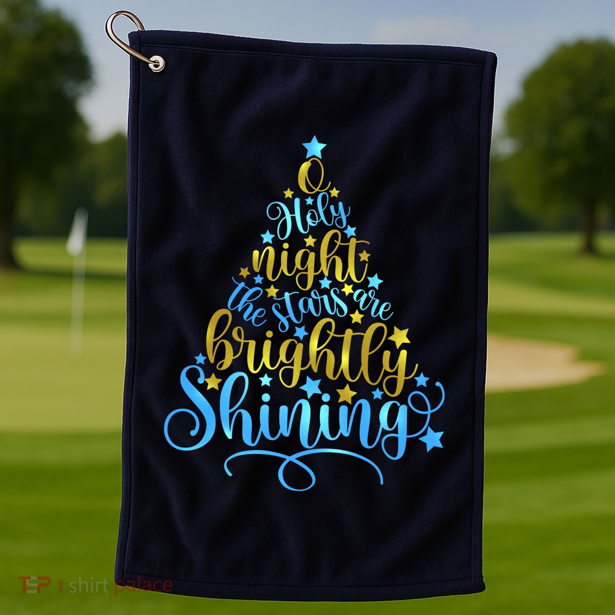 Oh Holy Night The Stars Are Brightly Shining Tree Golf Towel
