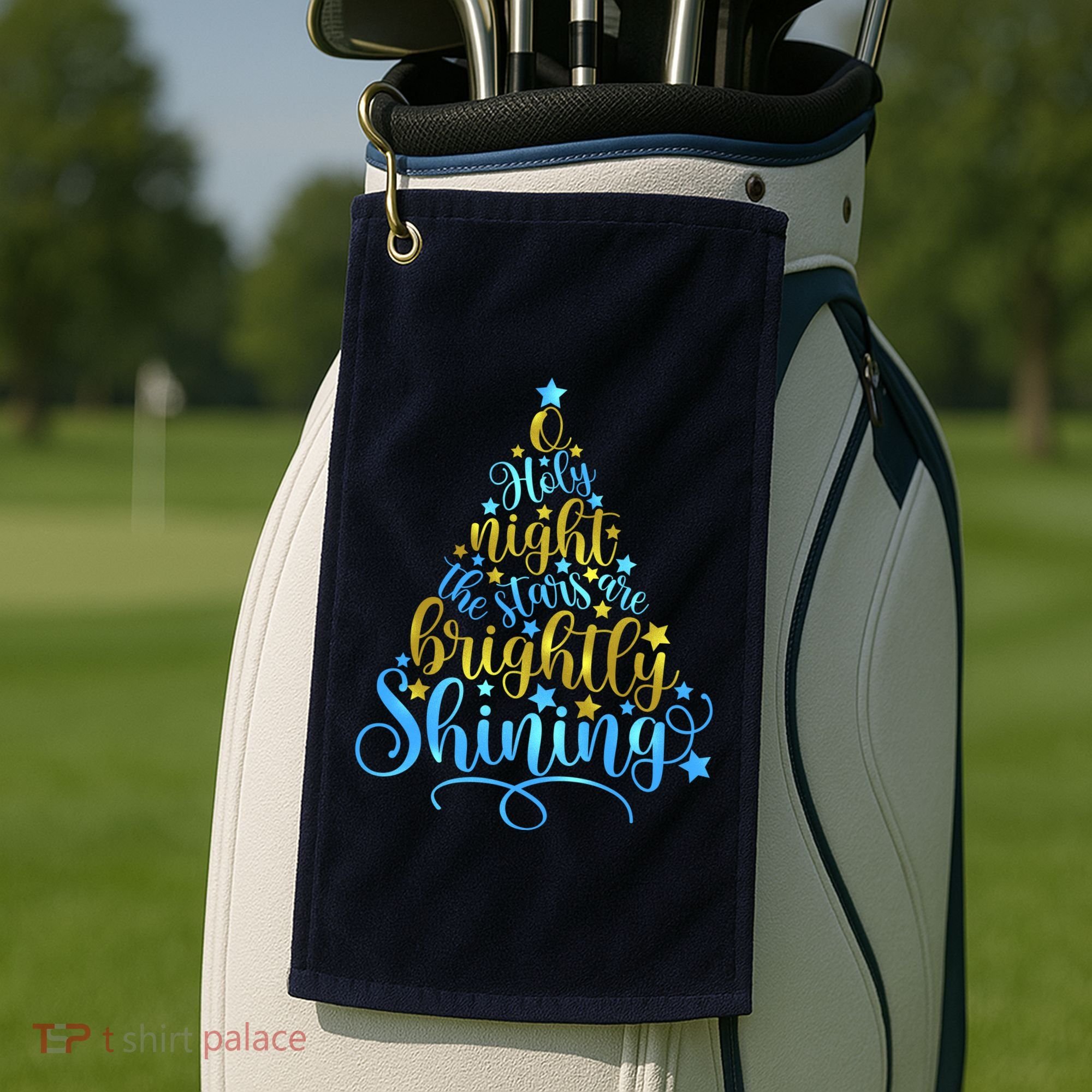 Oh Holy Night The Stars Are Brightly Shining Tree Golf Towel