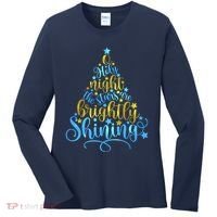 Oh Holy Night The Stars Are Brightly Shining Tree Women's Long Sleeve Shirt thumb 0