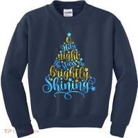 Oh Holy Night The Stars Are Brightly Shining Tree Kids Sweatshirt thumb 0