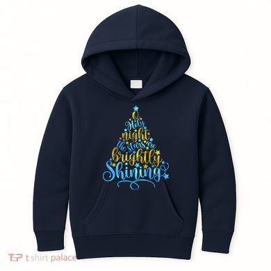 Oh Holy Night The Stars Are Brightly Shining Tree Kids Hoodie