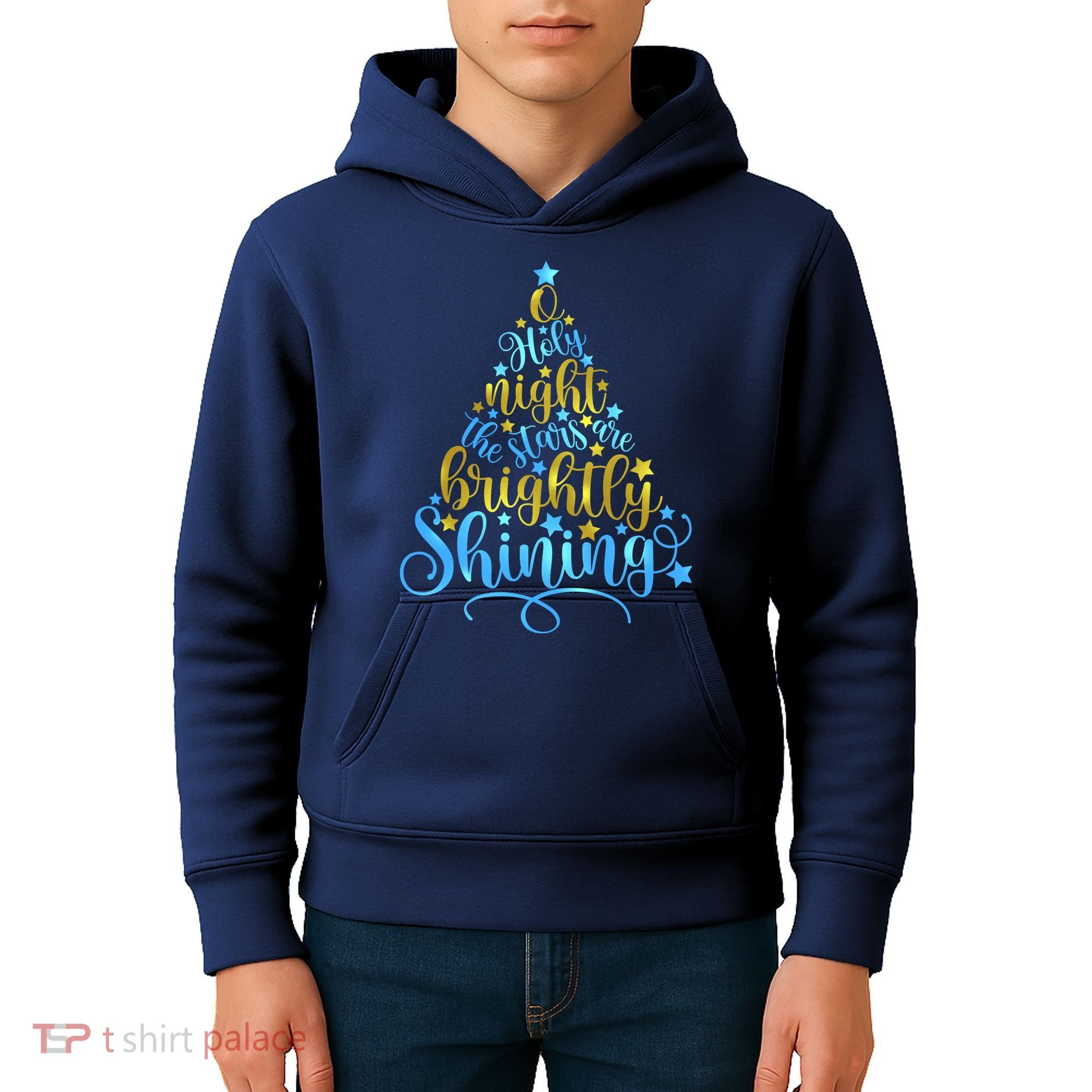 Oh Holy Night The Stars Are Brightly Shining Tree Kids Hoodie