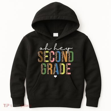 Oh Hey Second Grade Cheetah Print Kids Hoodie