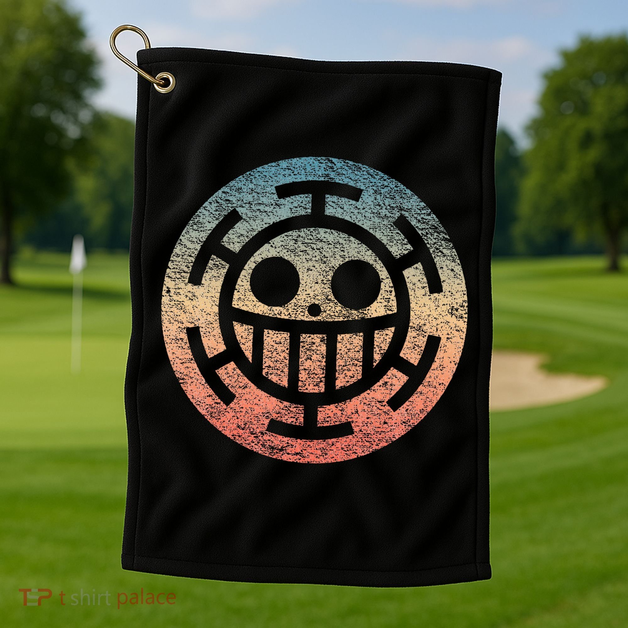 One Heart Trafalgar Sunset Pirate Jolly Roger Golf Towel