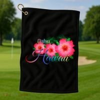 Oahu Hawaii Tropical Flowers Family Vacation Gift Golf Towel thumb 1