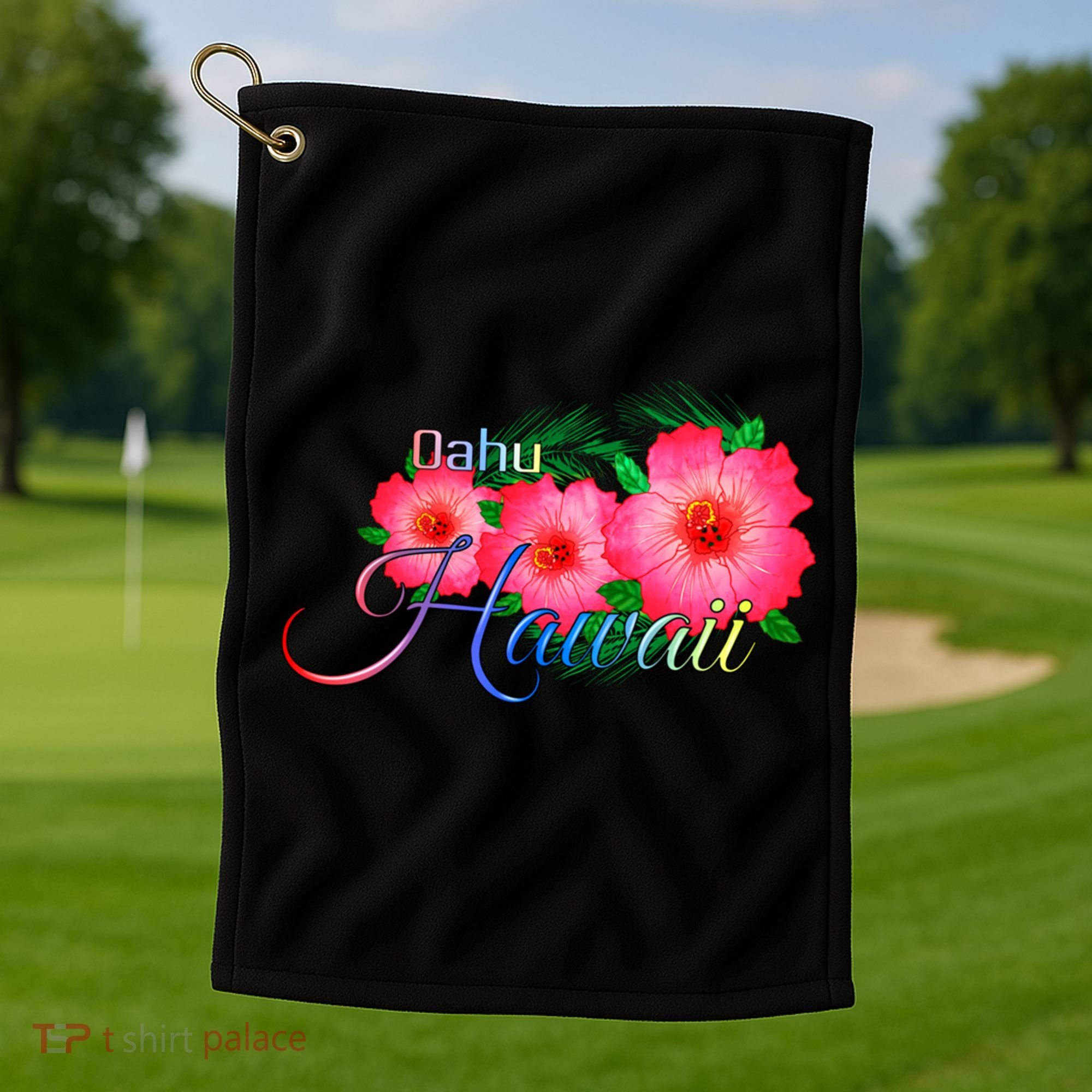 Oahu Hawaii Tropical Flowers Family Vacation Gift Golf Towel