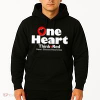 One Heart Think Red Heart Disease Awareness Month Hoodie thumb 2