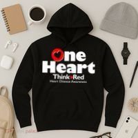 One Heart Think Red Heart Disease Awareness Month Hoodie thumb 3