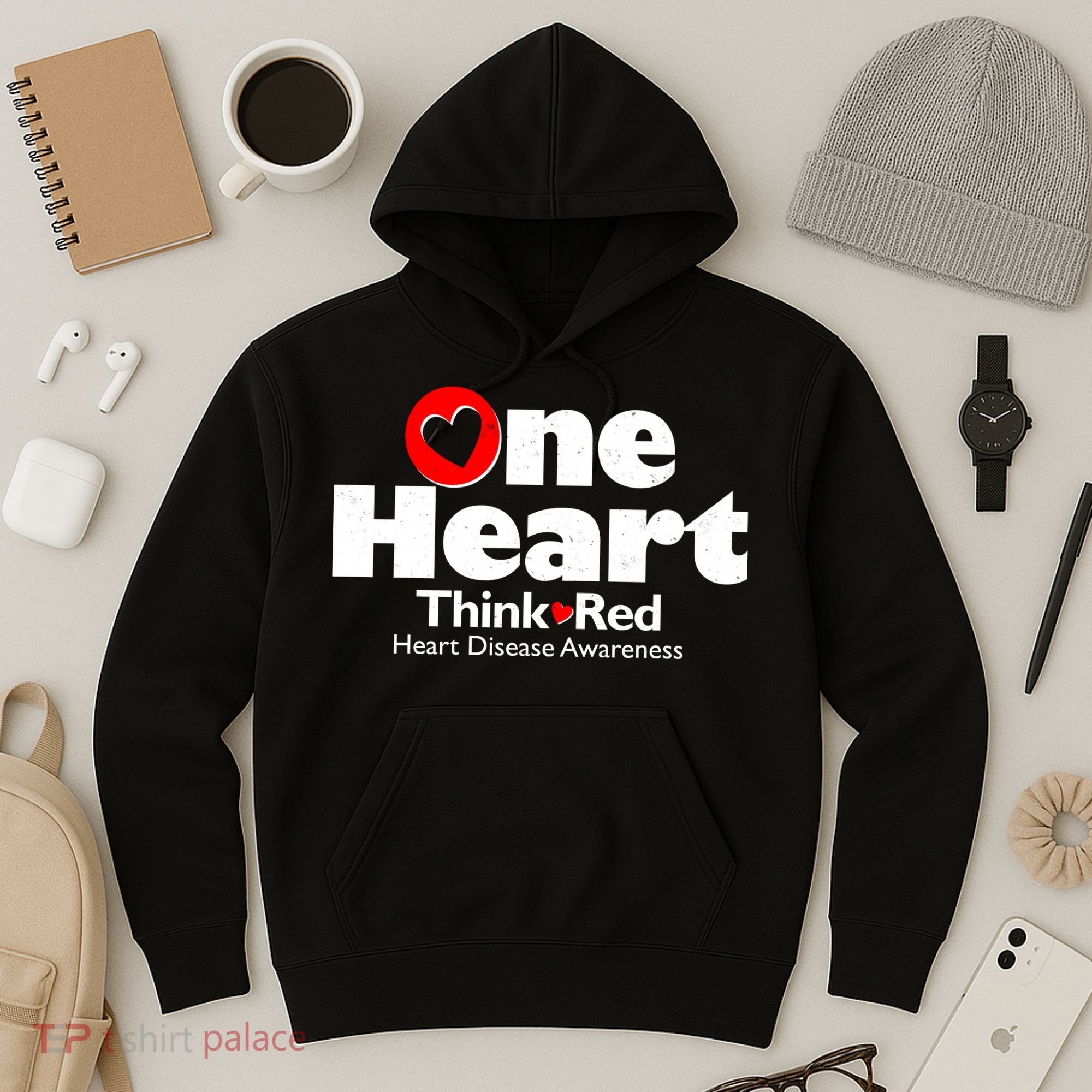 One Heart Think Red Heart Disease Awareness Month Hoodie
