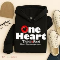 One Heart Think Red Heart Disease Awareness Month Hoodie thumb 4