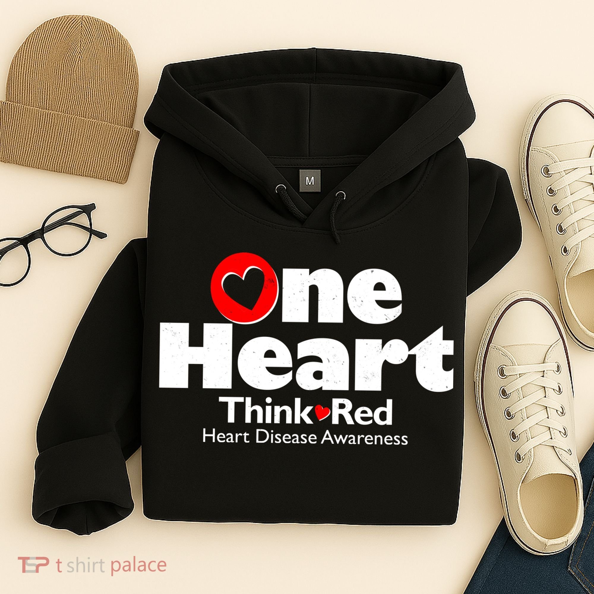 One Heart Think Red Heart Disease Awareness Month Hoodie