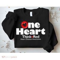 One Heart Think Red Heart Disease Awareness Month Sweatshirt thumb 2