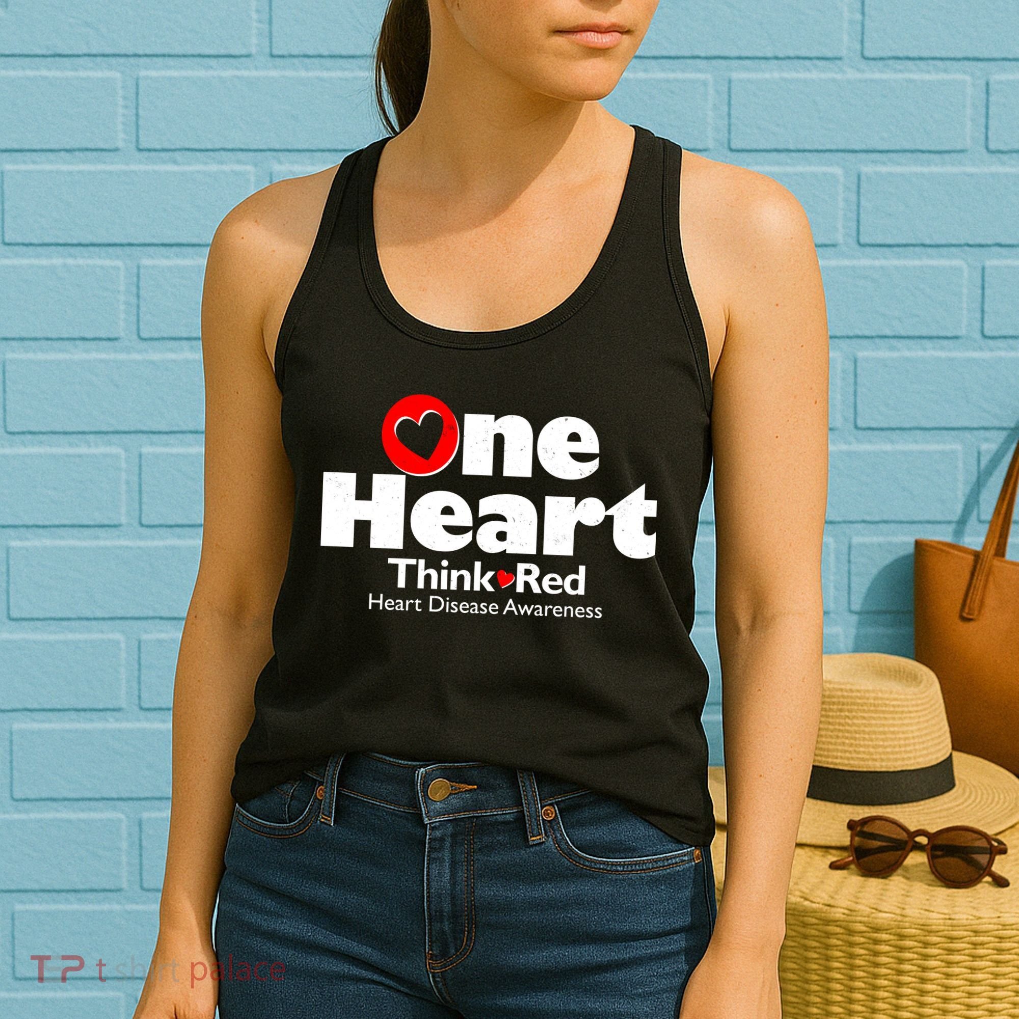 One Heart Think Red Heart Disease Awareness Month Women's Tank Top