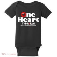 One Heart Think Red Heart Disease Awareness Month Baby Bodysuit thumb 0