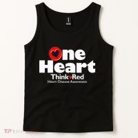 One Heart Think Red Heart Disease Awareness Month Tank Top thumb 2