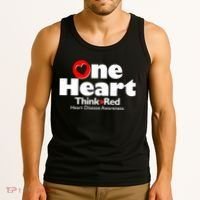 One Heart Think Red Heart Disease Awareness Month Tank Top thumb 3