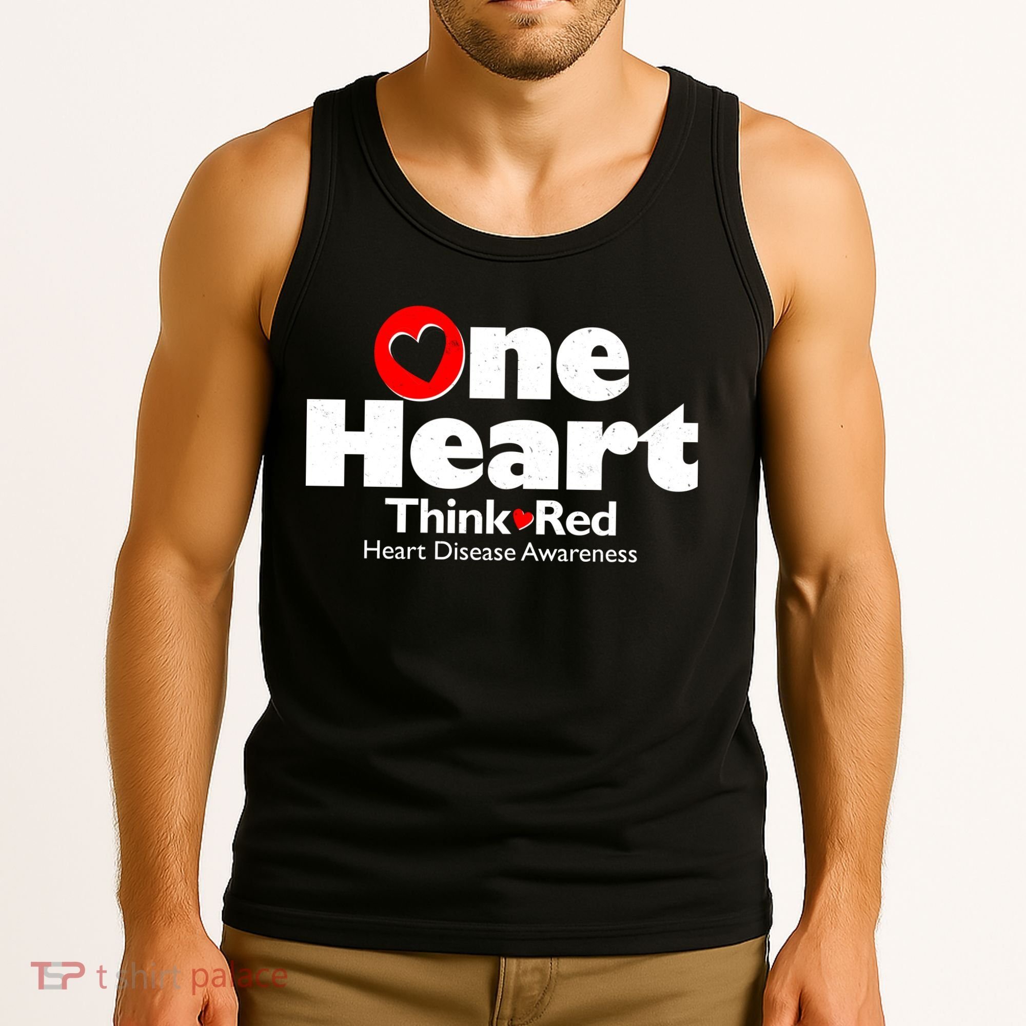 One Heart Think Red Heart Disease Awareness Month Tank Top