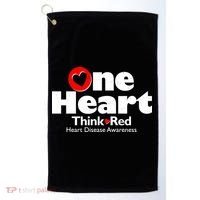 One Heart Think Red Heart Disease Awareness Month Golf Towel thumb 0