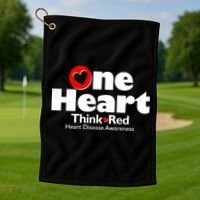 One Heart Think Red Heart Disease Awareness Month Golf Towel thumb 1