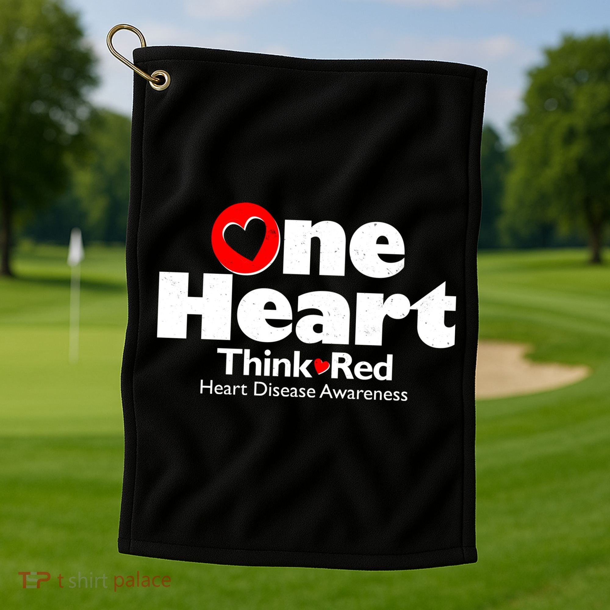 One Heart Think Red Heart Disease Awareness Month Golf Towel