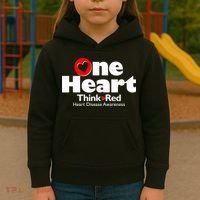 One Heart Think Red Heart Disease Awareness Month Kids Hoodie thumb 3