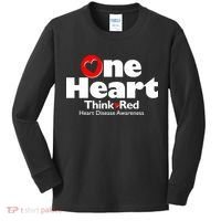 One Heart Think Red Heart Disease Awareness Month Kids Long Sleeve Shirt thumb 0