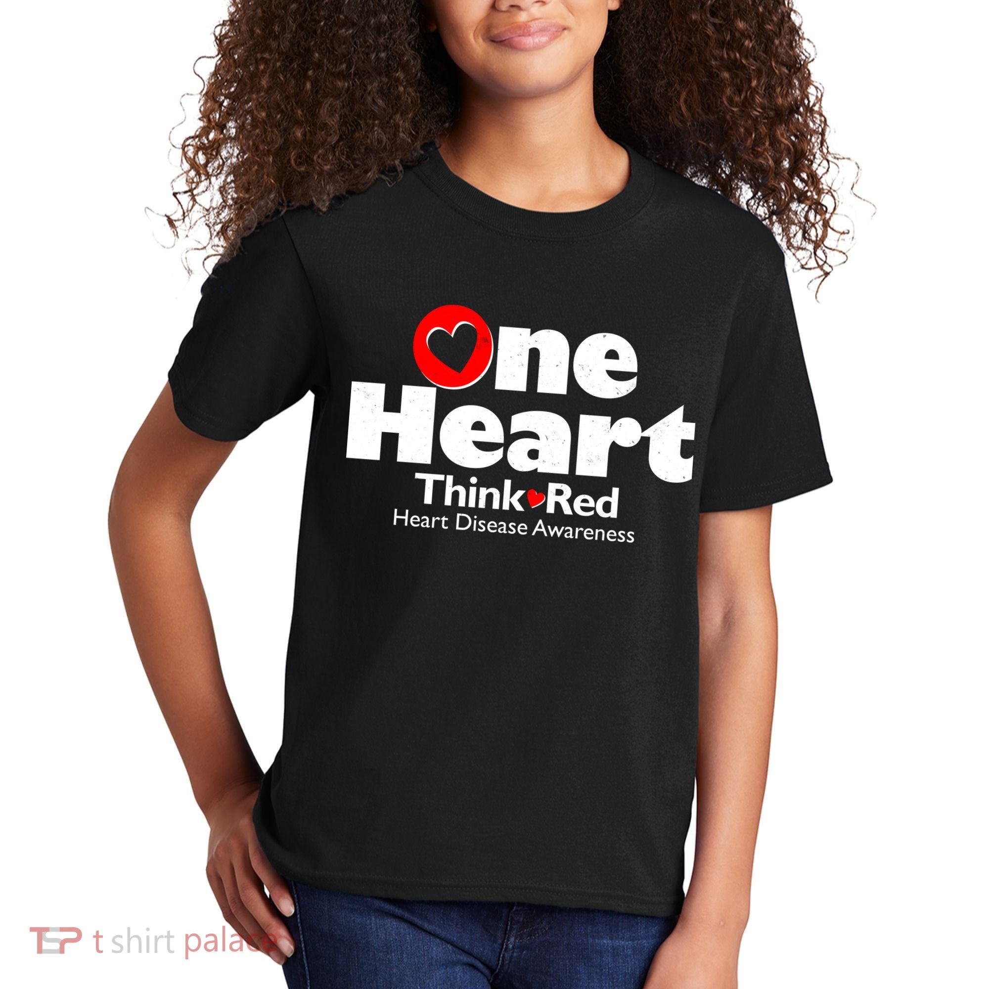 One Heart Think Red Heart Disease Awareness Month Kids T-Shirt