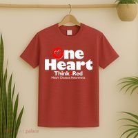 One Heart Think Red Heart Disease Awareness Month T-Shirt thumb 2