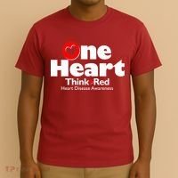 One Heart Think Red Heart Disease Awareness Month T-Shirt thumb 3