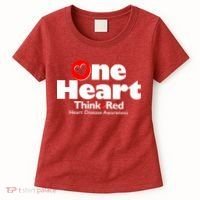 One Heart Think Red Heart Disease Awareness Month Women's T-Shirt thumb 0