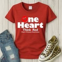 One Heart Think Red Heart Disease Awareness Month Women's T-Shirt thumb 3