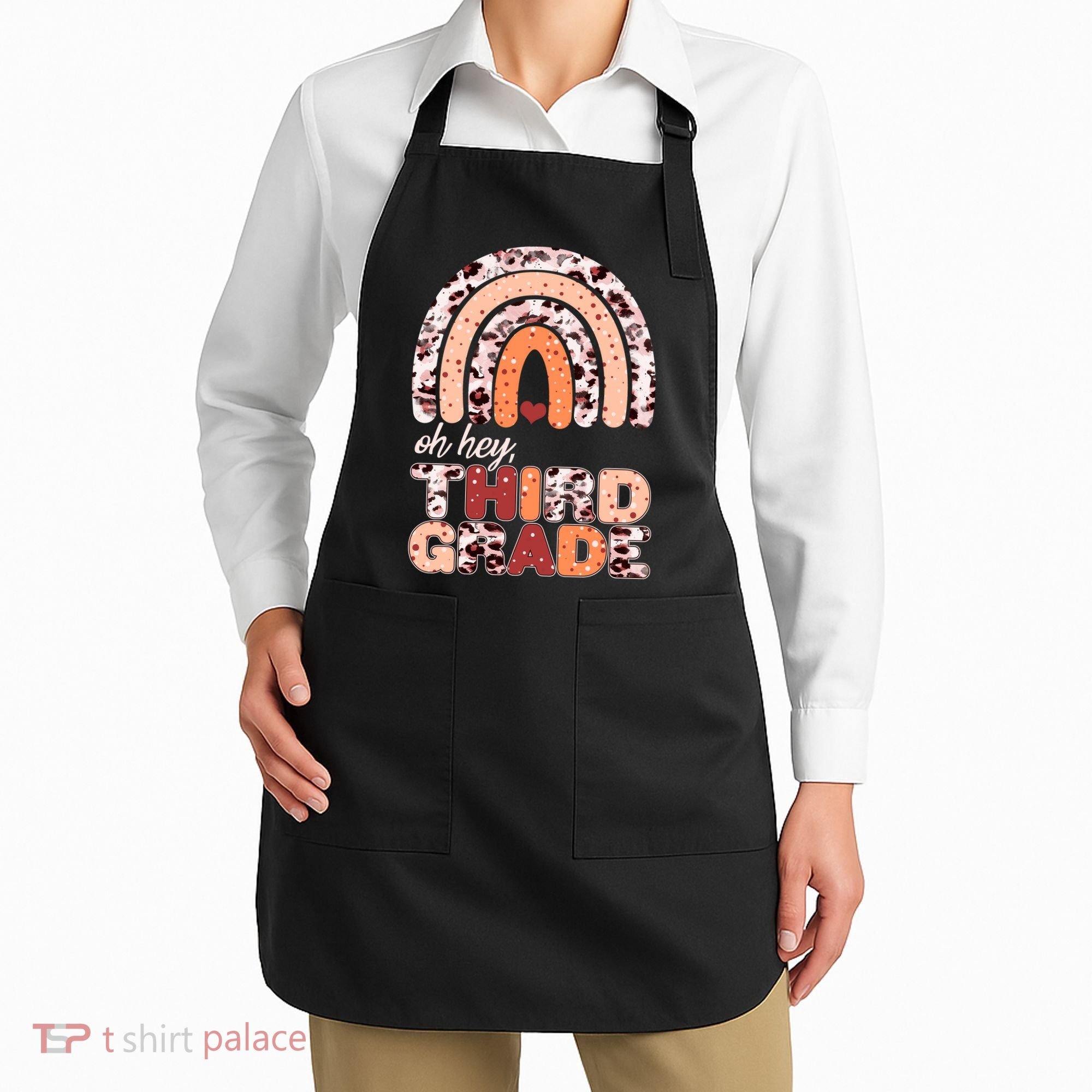 Oh Hey Third Grade Leopard Print Pattern Rainbow Apron