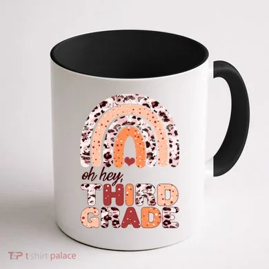 Oh Hey Third Grade Leopard Print Pattern Rainbow Coffee Mug back