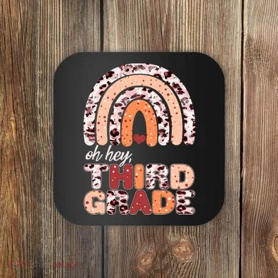 Oh Hey Third Grade Leopard Print Pattern Rainbow Coaster