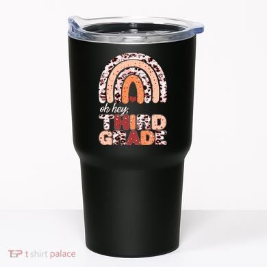 Oh Hey Third Grade Leopard Print Pattern Rainbow Tumbler