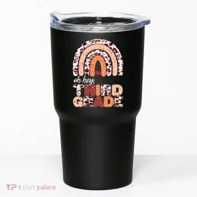 Oh Hey Third Grade Leopard Print Pattern Rainbow Tumbler