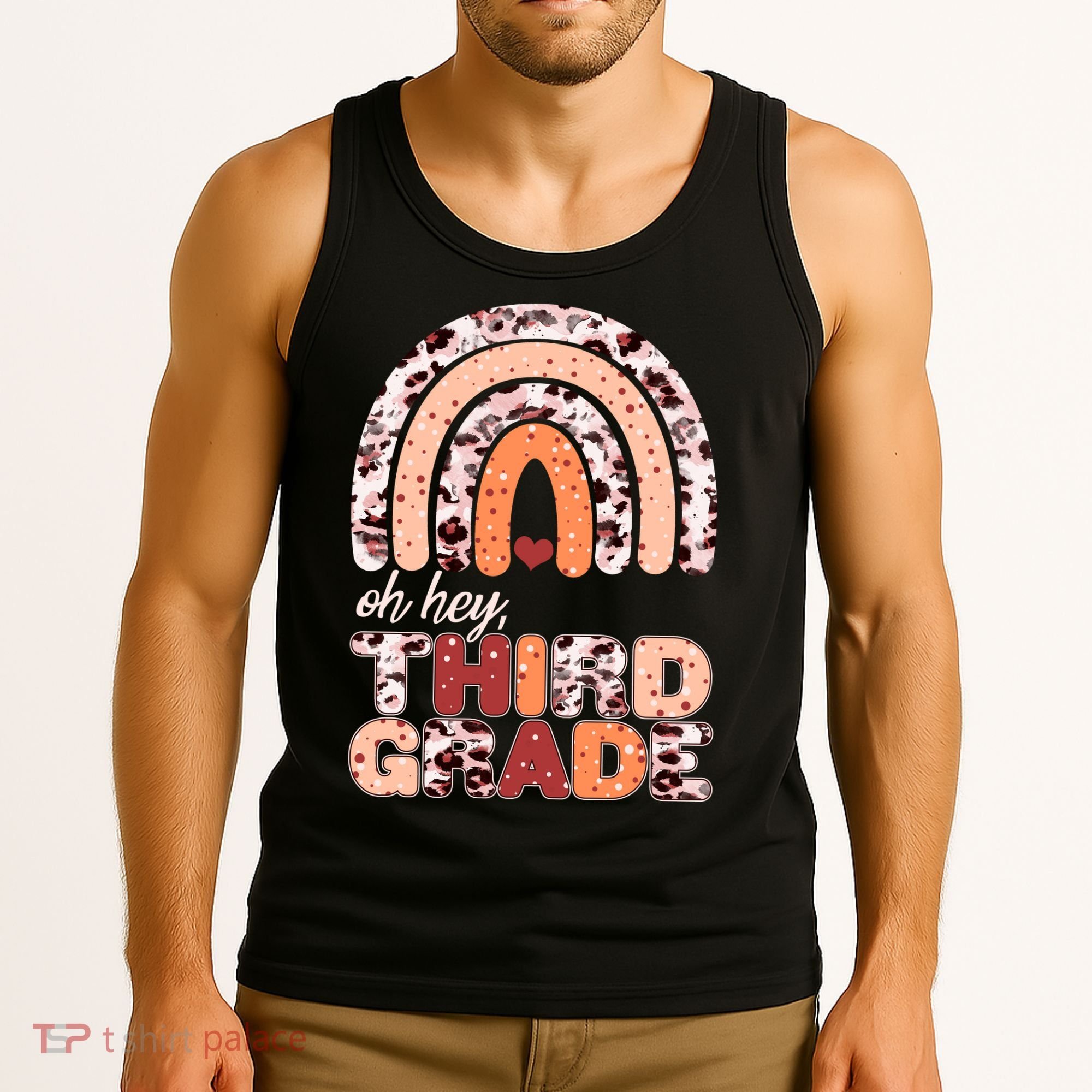 Oh Hey Third Grade Leopard Print Pattern Rainbow Tank Top