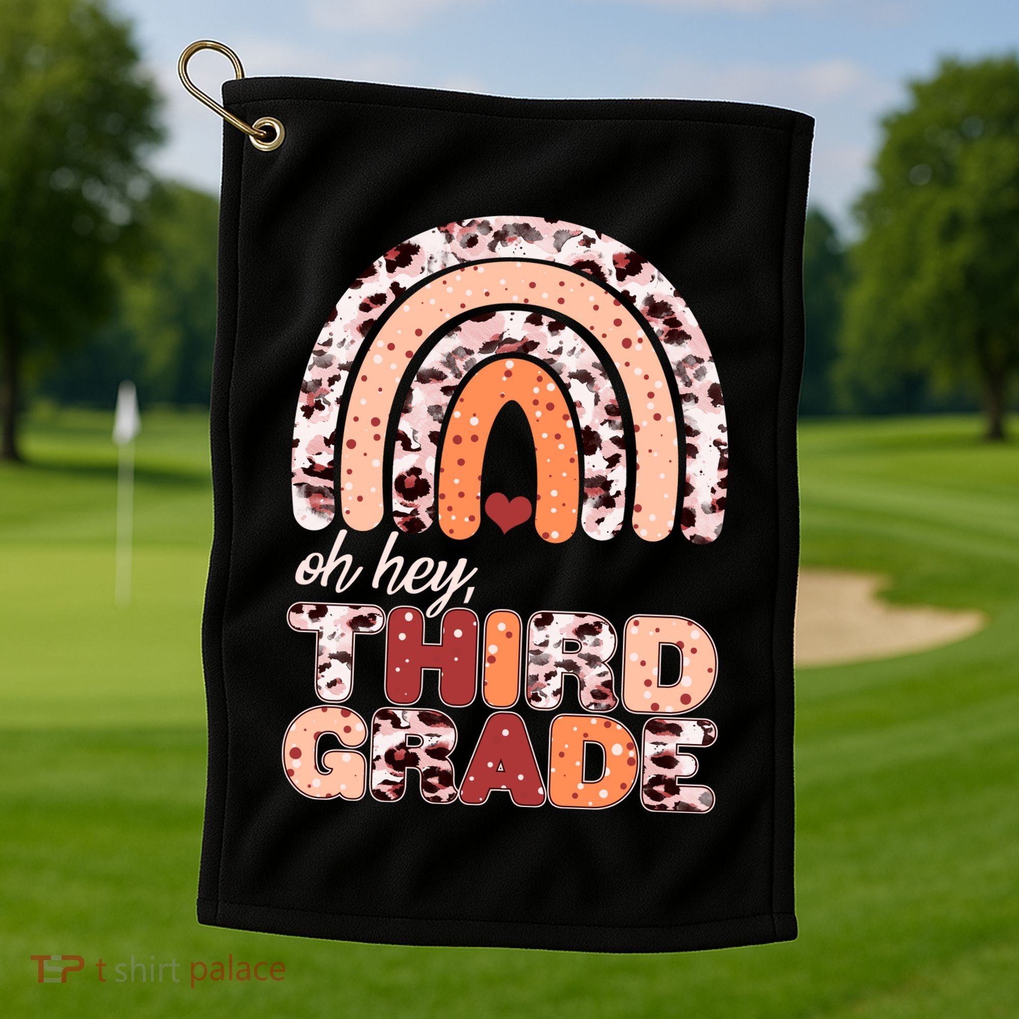 Oh Hey Third Grade Leopard Print Pattern Rainbow Golf Towel